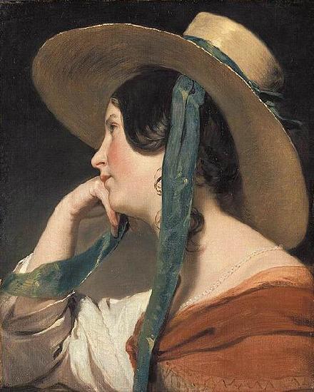 Friedrich von Amerling Maiden with a Straw Hat oil painting image